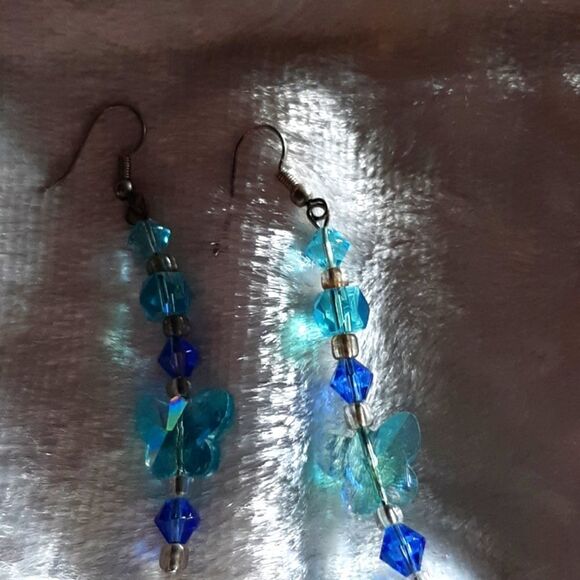 BUTTERFLY BEADED‎ Earrings Real Silver - Picture 1 of 3